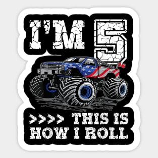 5 Year Old 5th Birthday Boy Monster Truck Car Sticker